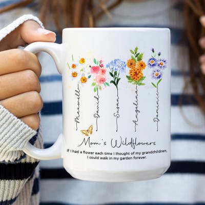 Grandma's Garden Birth Month Flower Mug with Kids Names Unique Gift for Grandma Mom Christmas Gift Ideas Mother's Day Gift
