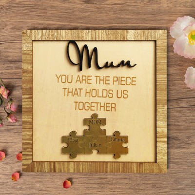 Personalized Piece That Hold Us Together Mom Puzzle Sign with Names Keepsake Gifts for Mom Mother's Day Gifts