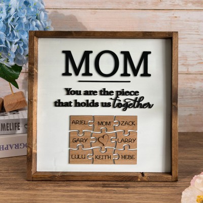 Personalized Handmade Family Puzzle Sign With Kids Names Unique Gift For Mom Grandma Mother's Day Gift
