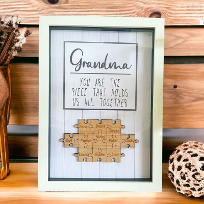 Custom Puzzle Pieces Name Frame Family Sign Heartful Gift for Mom Nana Mother's Day Gift Ideas