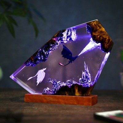 Handmade Dragon Couple Resin Wood Lamp Birthday Gift for Him Gifts for Couple Christmas Gift