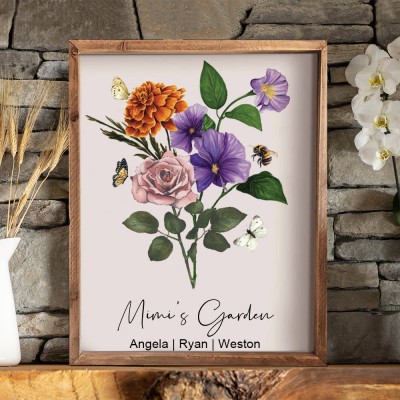 Personalized Mom's Garden Birth Flower Bouquet Frame Family Keepsake Gifts Christmas Gift Ideas for Mom Grandma