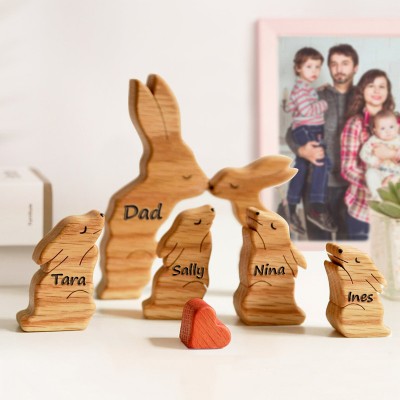 Wooden Rabbit Family Puzzle Animal Figurines Personalized Keepsake Gifts Christmas Gift Ideas