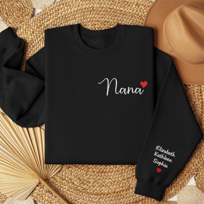 Custom Nana Sweatshirt with Grandkids Names On Sleeve Heartful Gift For Grandma Mom Mother's Day Gifts