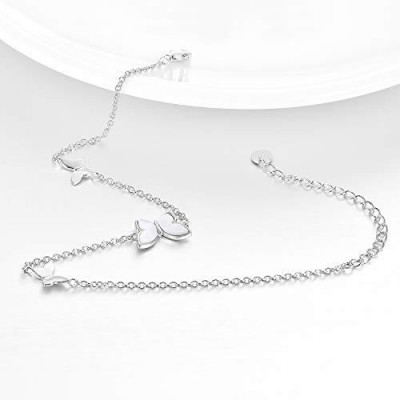 Sterling Silver Created Pearl Butterfly Jewelry Anklets for Women Birthday Gift