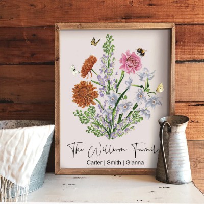Custom Grandma's Garden Birth Month Flower Art Print Frame Christmas Gift Ideas for Mom Grandma