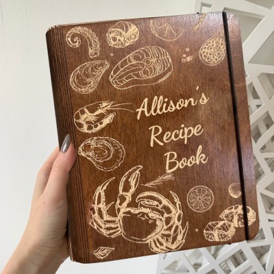 Personalized Wooden Recipe Book Family Cookbook Journal Christmas Gift For Mom