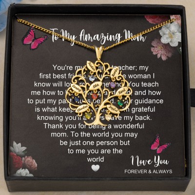 Personalized To My Amazing Mom Family Tree Name Necklace with Birthstone Design Gifts for Mom