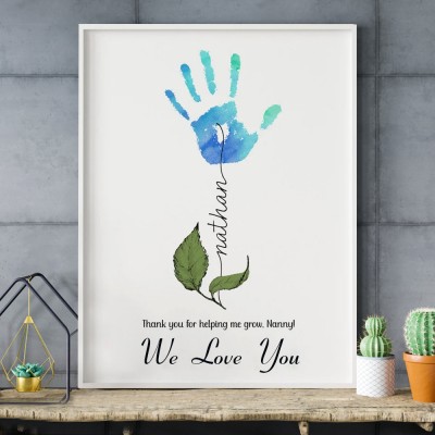 Best Mom In The World Custom Flower DIY Handprint Art Frame Gift for Mom Grandma 