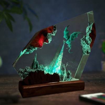 Handmade Dragon Couple Resin Wood Lamp Birthday Gift for Him Gifts for Couple Christmas Gift