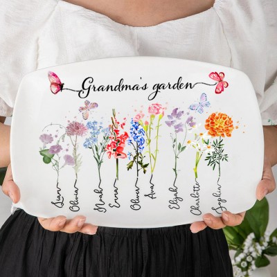 Mom's Garden Birth Month Flower Platter Personalized Gifts for Mom Grandma Keepsake Gifts Christmas Gift Ideas