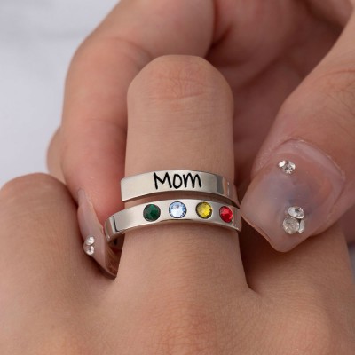 Personalized Birthstone Wrap Name Ring with 1-8 Birthstones Mother's Day Gift