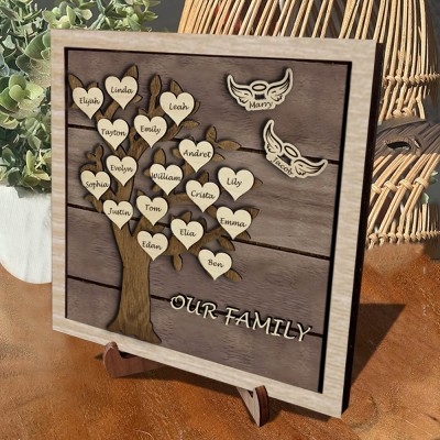 Personalized Wood Family Tree Sign with Engraved Names Christmas Gift