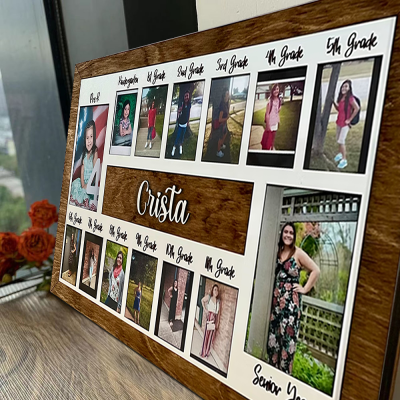 Custom 3D K-12 School Years Picture Frame Personalized Photo Display with Raised Lettering Rustic Photo Display Board
