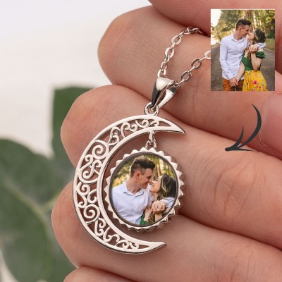 S925 Silver Personalized Photo Necklace Sun & Moon