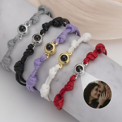 Personalized Braided Rope Memorial Photo Projection Bracelet for Mom, Grandma