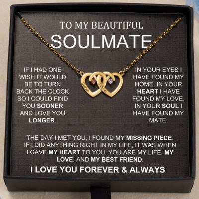 To My Soulmate Personalized Heart Shaped Birthstone Couple Necklace Anniversary Gift for Wife Gift Ideas for Girlfriend