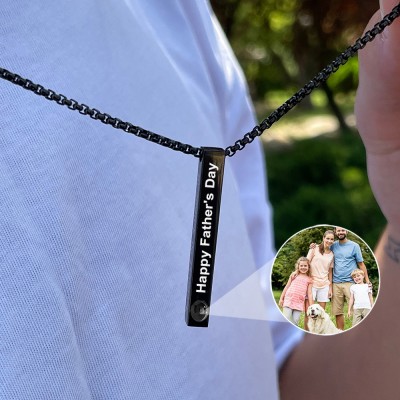 Personalized Photo Projection Bar Necklace with Picture Inside for Dad Grandpa Gift for Father's Day