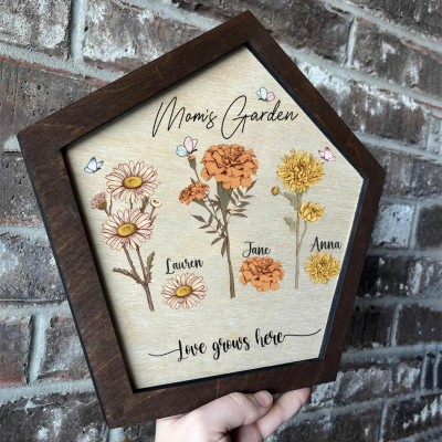 Personalized Birth Month Flower Mom's Garden Frame Wood Sign Gift for Mother's Day