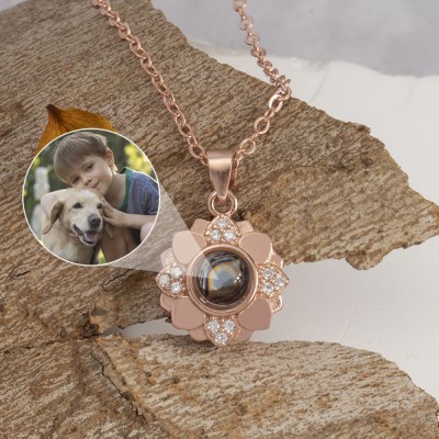 Personalized Memorial Sunflower Pet Photo Projection Necklace Christmas, Birthday Gift