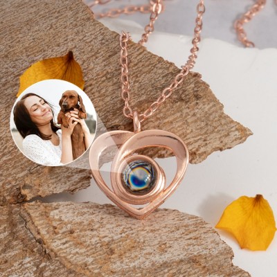 Personalized Heart Photo Projection Necklace Gift for Mom, Grandma