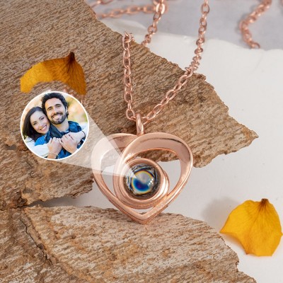 Personalized Heart Shaped Photo Necklace Couples Gift for Her