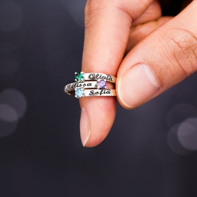 Personalized 1-4 Birthstones Wrap Name Ring