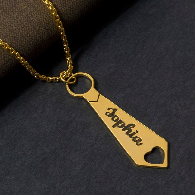 Personalized Tie Shaped Pendant Name Necklace