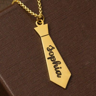 Personalized Tie Shaped Pendant Name Necklace