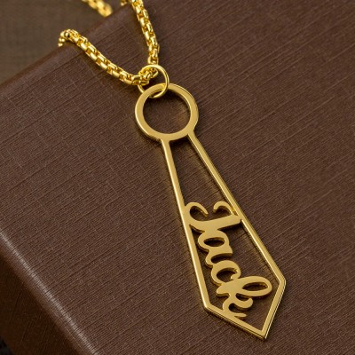 Personalized Tie Shaped Pendant Name Necklace 