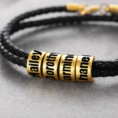 Braided Leather Bracelet with Small Custom Beads 