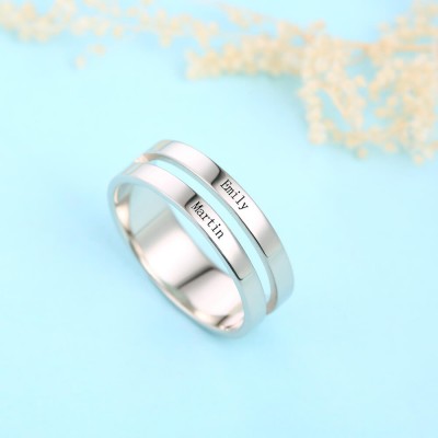 S925 Sterling Silver Personalized Engraved Name Promise Ring For Couples 2 Names