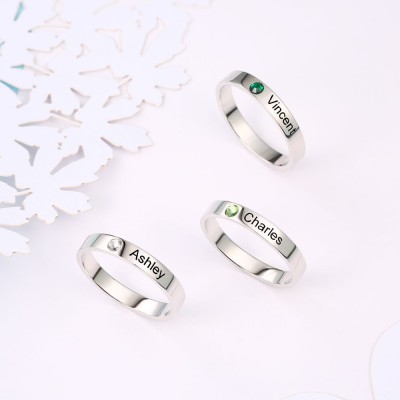 S925 Sterling Silver Personalized Stackable 2 Name Rings With Birthstone