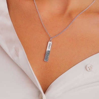 Personalized Fingerprint Engraved Vertical Bar Necklace