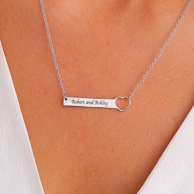 Personalized Bar Necklace with Heart Gift for Her