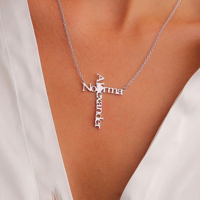 Personalized Cross Two Name Necklace