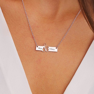 Personalized  Horizontal Engraved Bar Necklace Couples Necklace