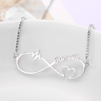 Personalized Infinity Heartbeat  Name Necklace