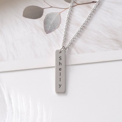 Personalize Vertical Bar Necklace With Engraving Silver
