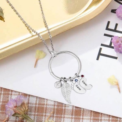 Personalized Leaf Charm Circle with 1-8 Baby Feet Shape Pendants Perfect Mother's Day Gift