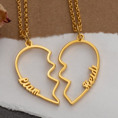 Personalized Heart Pendant Couples Name Necklace Set Customized Gift for Couple Anniversary Gift