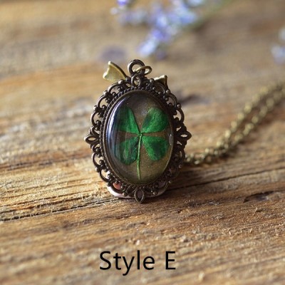 Personalized Pressed Four Leaf Necklace for St. Patrick's Day