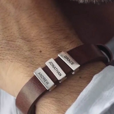 Personalized Leather Beads Bracelet With 1-10 Family Names Engraving Father's Day Gifts