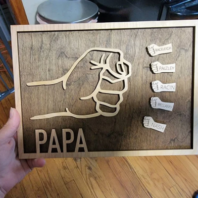 Personalized Father's Day Fist Bump Wood Name Sign Gift for Dad Grandpa