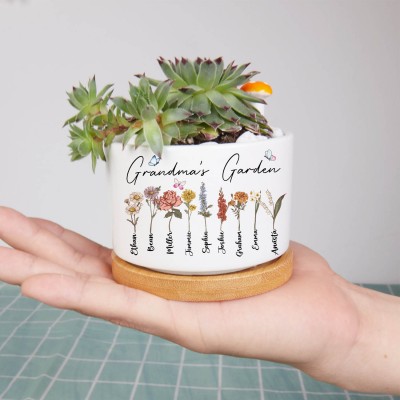 Personalized Grandma's Garden Birth Flower Plant Pot for Mom, Grandma