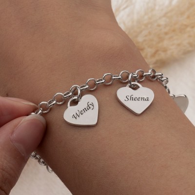 Personalized Bracelet with 1-8 Custom Heart Charms