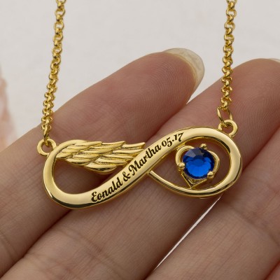 Infinity Angel Wing Necklace With Birthstone