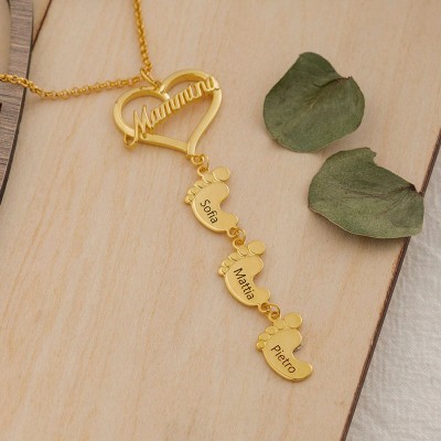 Personalized Mom Necklace With Baby Feet 1-10 Pendants