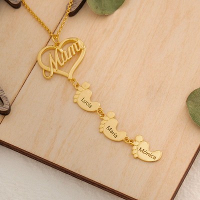 Personalized Mom Necklace With Baby Feet 1-10 Pendants