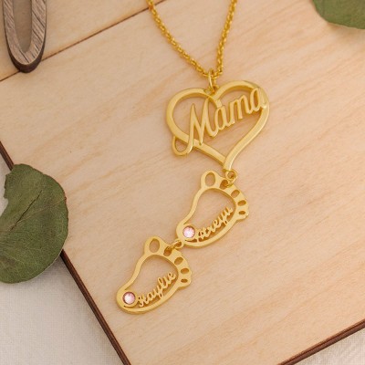 Personalized Mom Necklace With Baby Feet 1-10 Pendants